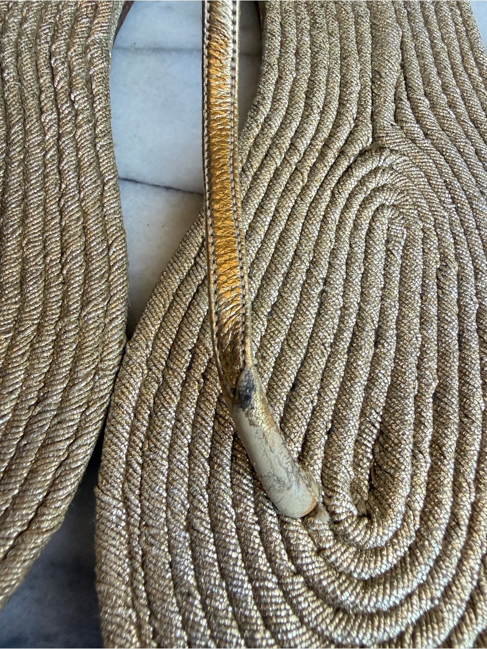Gucci Woven Rope Gold T-Strap Thong Sandals Flat Women Size 36 - Picture 5 of 6